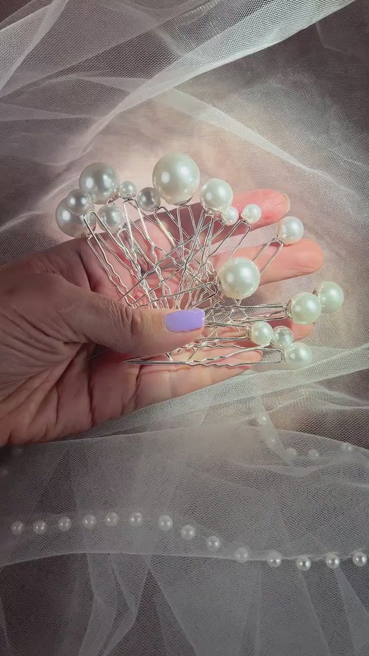 Pearl Bridal Hair Pins Set of 18, Silver Wedding Updo Accessories, Bridesmaid Hair Pins