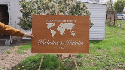 Personalized World Map Wooden Guest Book: 3D Travel Theme Wedding Sign
