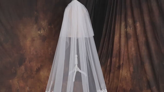 Handmade Lace Ivory Cathedral Veil, Sequined Floral Long Bridal Veil, Royal Wedding Headpiece