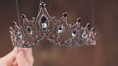 Baroque Black Crystal Tiara, Vintage Gothic Bridal Crown, Elegant Prom Headpiece