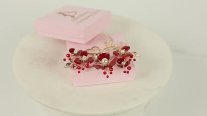 Red Floral Bridal Hair Pins Set of 5, Gothic Wedding Accessories, Dark Romance Hairpiece