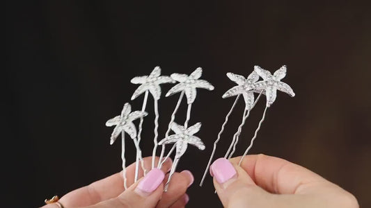 Starfish Rhinestone Bridal Hair Pins Set of 6, Beach Wedding Hair Accessories