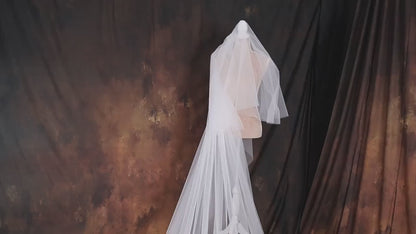 Handmade Ivory Cathedral Wedding Veil, Sequined Floral Lace, Royal Bridal Train (120 Inch)