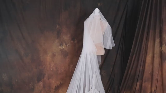 Handmade Ivory Cathedral Wedding Veil, Sequined Floral Lace, Royal Bridal Train (120 Inch)