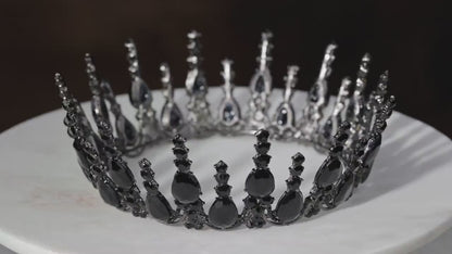 Black Rhinestone Gothic Wedding Crown, Statement Bridal Tiara, Dark Queen Headpiece
