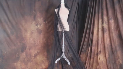 Black Cathedral Wedding Veil: Sequined Lace Trim, Boho Bridal Veil
