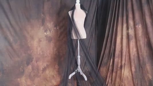 Black Cathedral Wedding Veil: Sequined Lace Trim, Boho Bridal Veil
