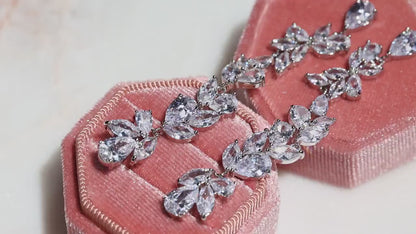 Silver Plated Cubic Zirconia Bridal Earrings, Elegant Wedding Dangle Earrings, Prom Jewelry