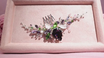 Purple Crystal Bridal Hair Comb, Opal Wedding Hairpiece, 6 Inch