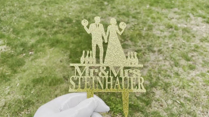 Bowling Wedding Cake Topper: Funny Bride & Groom, Custom Name
