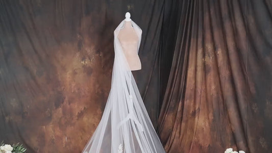 Handmade Cathedral Veil, Ivory Flower Lace, Romantic Bridal Train (120 Inch)