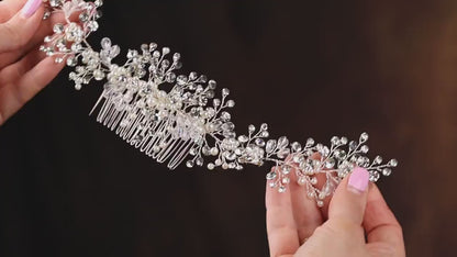 Pearl Rhinestone Wedding Hair Comb, Silver Bridal Hairpiece