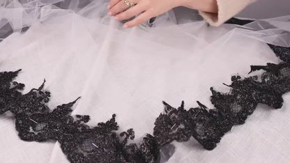 Bridal Cape White with Black Lace Trim, 60 Inch