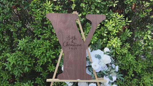 Rustic Letter Y Wedding Guest Book Alternative: Personalized Wood Names Sign