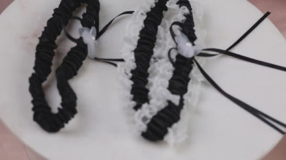 Black Lace Bridal Garter Set – Gothic Wedding, White Floral Detail