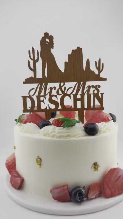 Cowboy Cactus Wedding Cake Topper: Southwestern Desert Theme