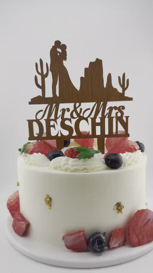 Cowboy Cactus Wedding Cake Topper: Southwestern Desert Theme
