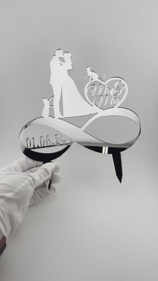 Cats Wedding Cake Topper: Bride and Groom Silhouette