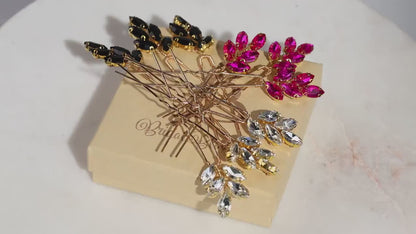 Floral Crystal Bridal Hair Pins Set of 3, Gold Wedding Hair Accessories