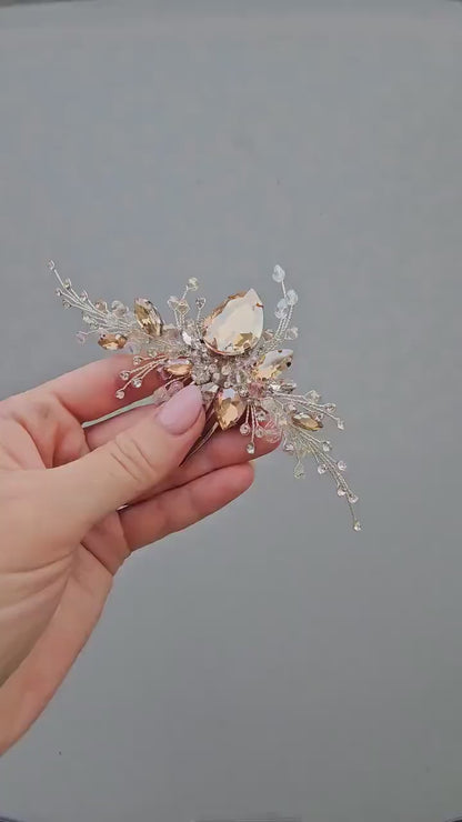 Ivory Crystal Wedding Hair Comb, Silver Bridal Hair Piece, 6 Inch