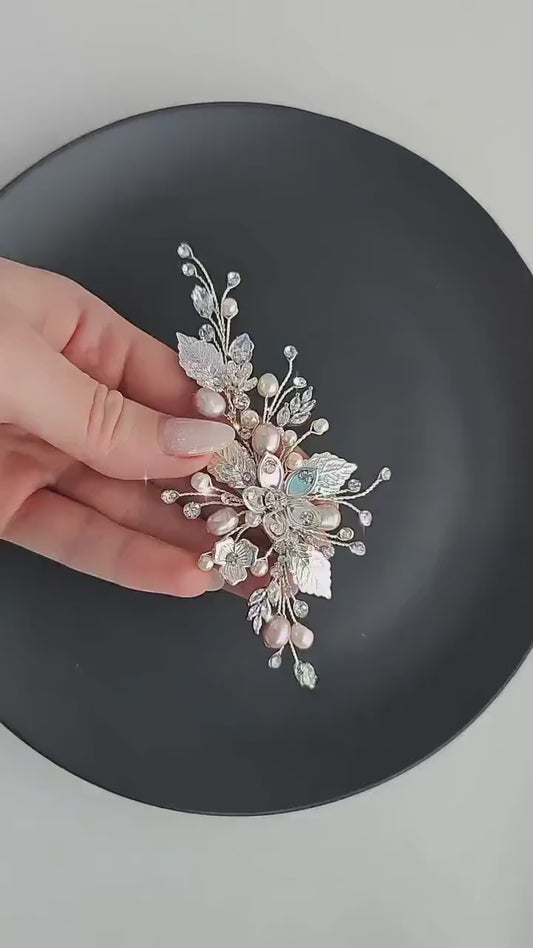 Silver Pearl Wedding Hair Clip, Bridal Hair Jewelry