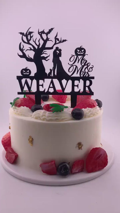 Halloween Wedding Cake Topper: Gothic Pumpkin & Bat Decor