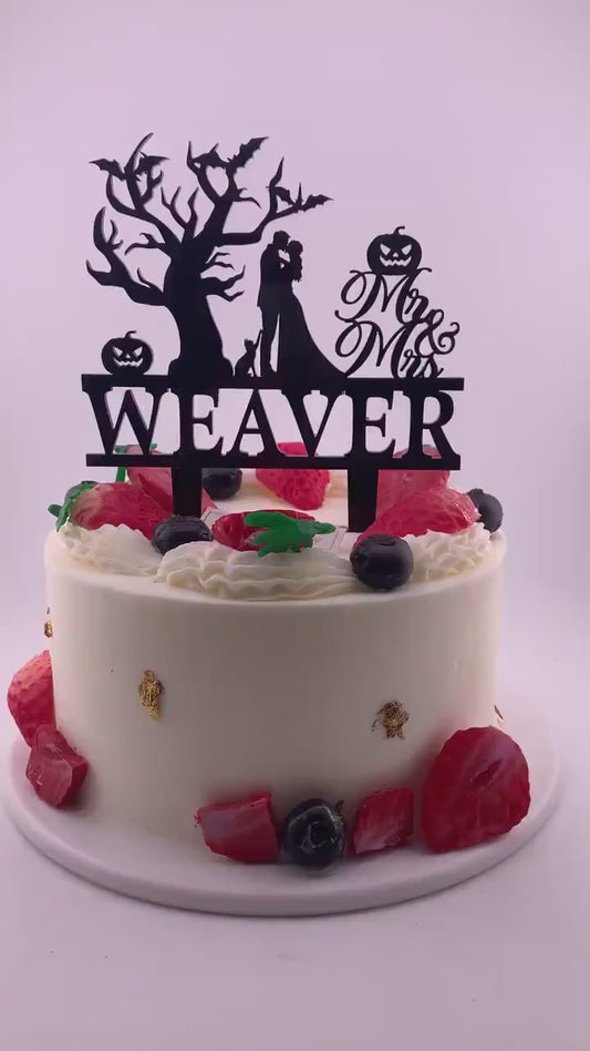 Halloween Wedding Cake Topper: Gothic Pumpkin & Bat Decor