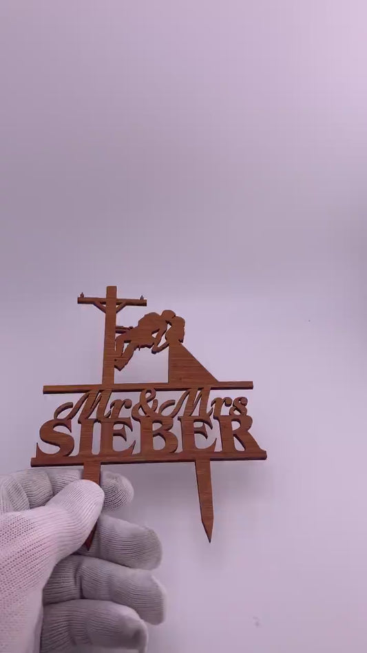 Lineman Wedding Cake Topper: Electrician Couple, Custom Silhouette
